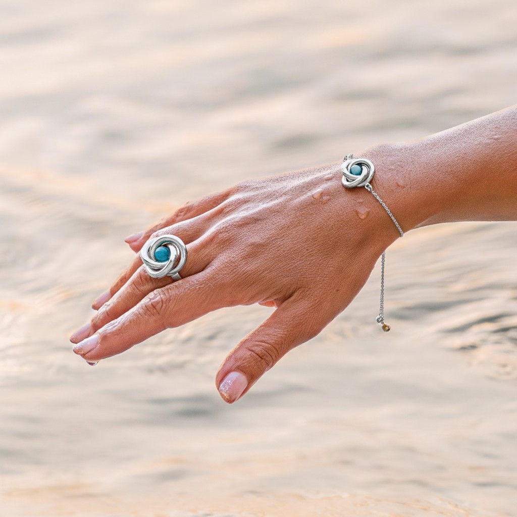 bracciale nodo blu arg. indossato 2